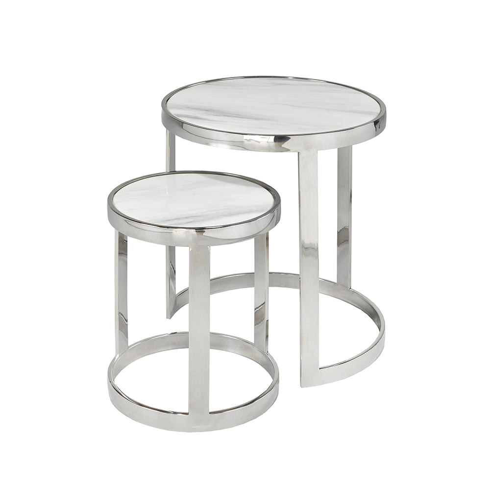 Nesting Tables GY-505, 2Pc Round Faux Marble top nesting tables