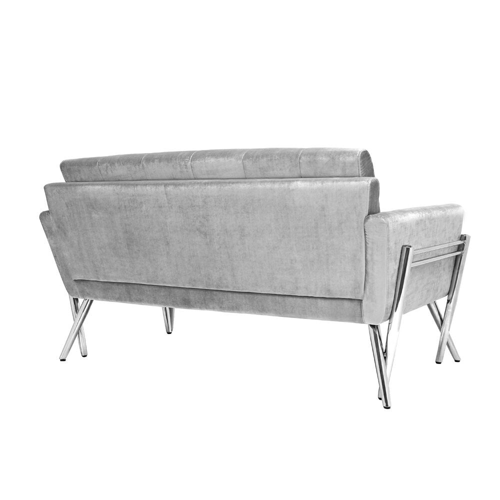 MORGAN Loveseat GY-LS-8112 Expensive Grey velvet with Polished silver frame 150*86*82cm