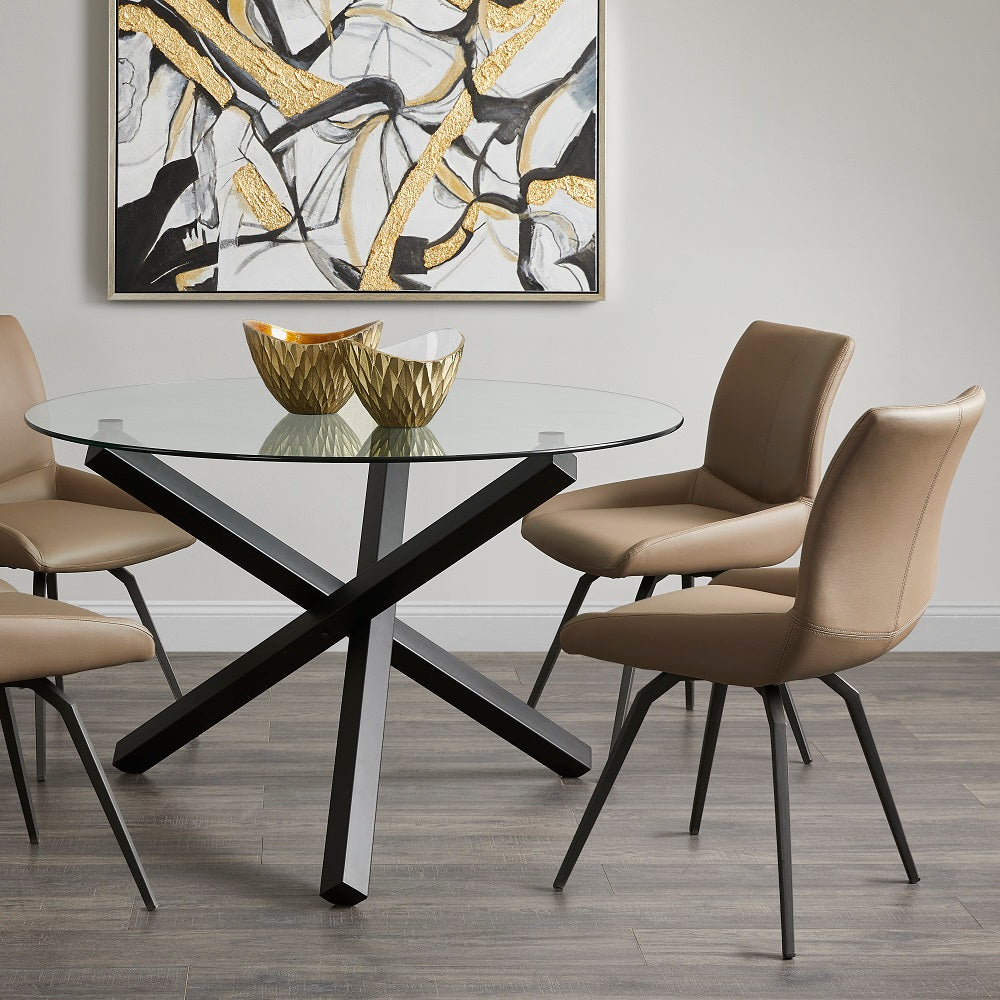 NONA Swivel Chair GY-2056 Taupe PU WL05448 Black Metal legs
