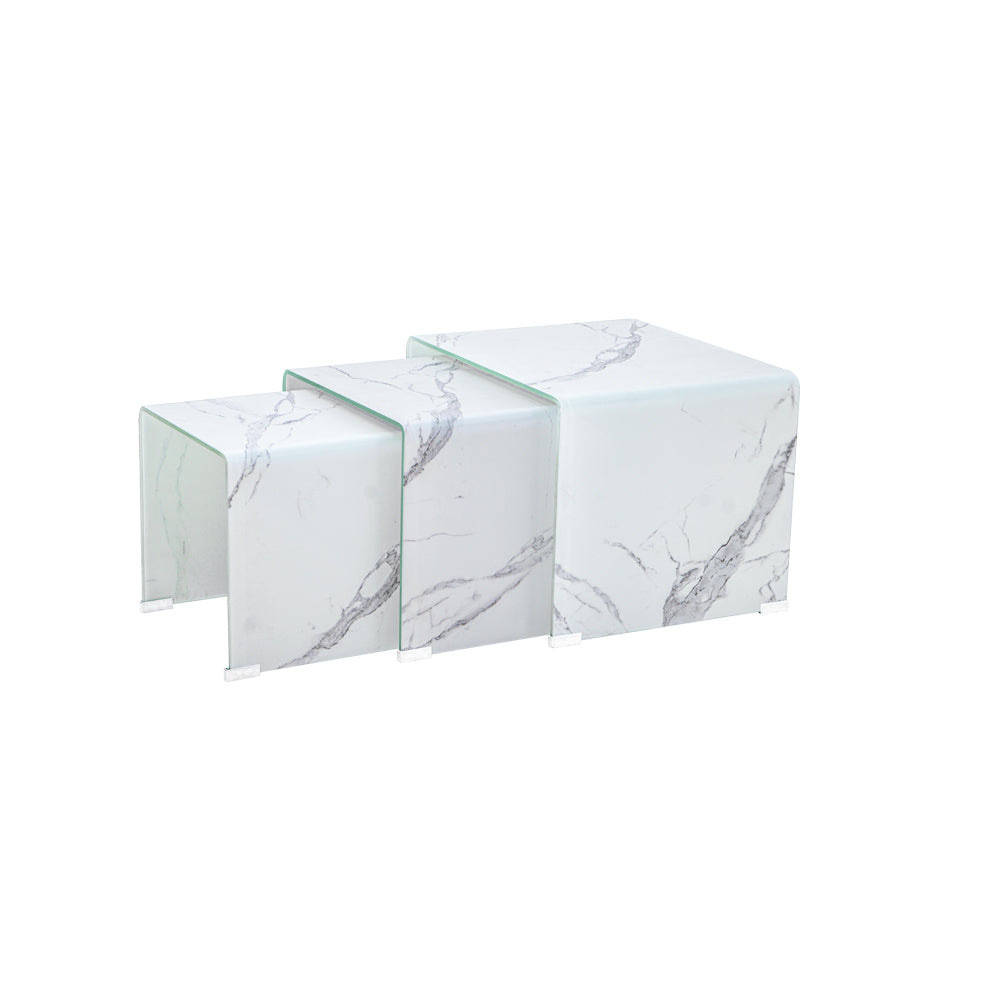 MARBLE LOOK BENT GLASS NESTING TABLES GY-NEST-801
