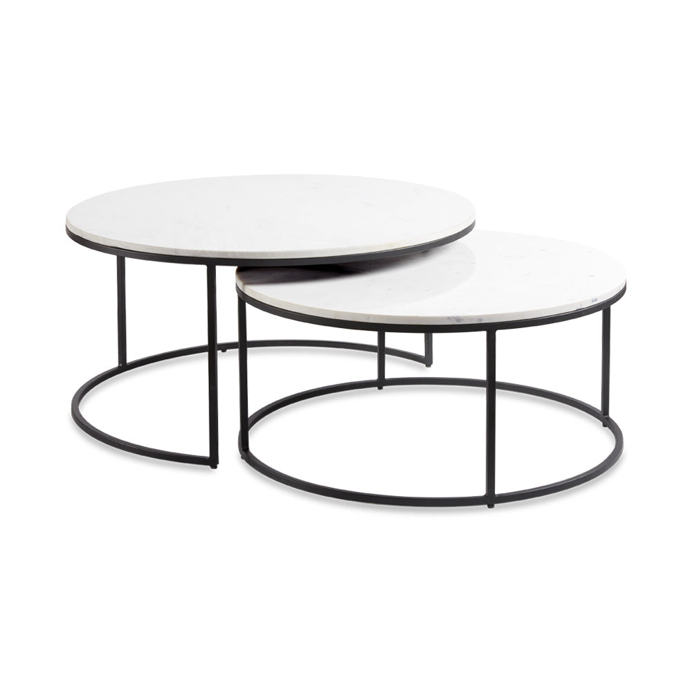 AMELIA Nesting Coffee Tables (set of 2) Marble top Black steel finish