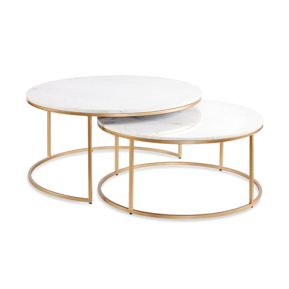 AMELIA Nesting Coffee Tables (set of 2) Marble top Gold finish