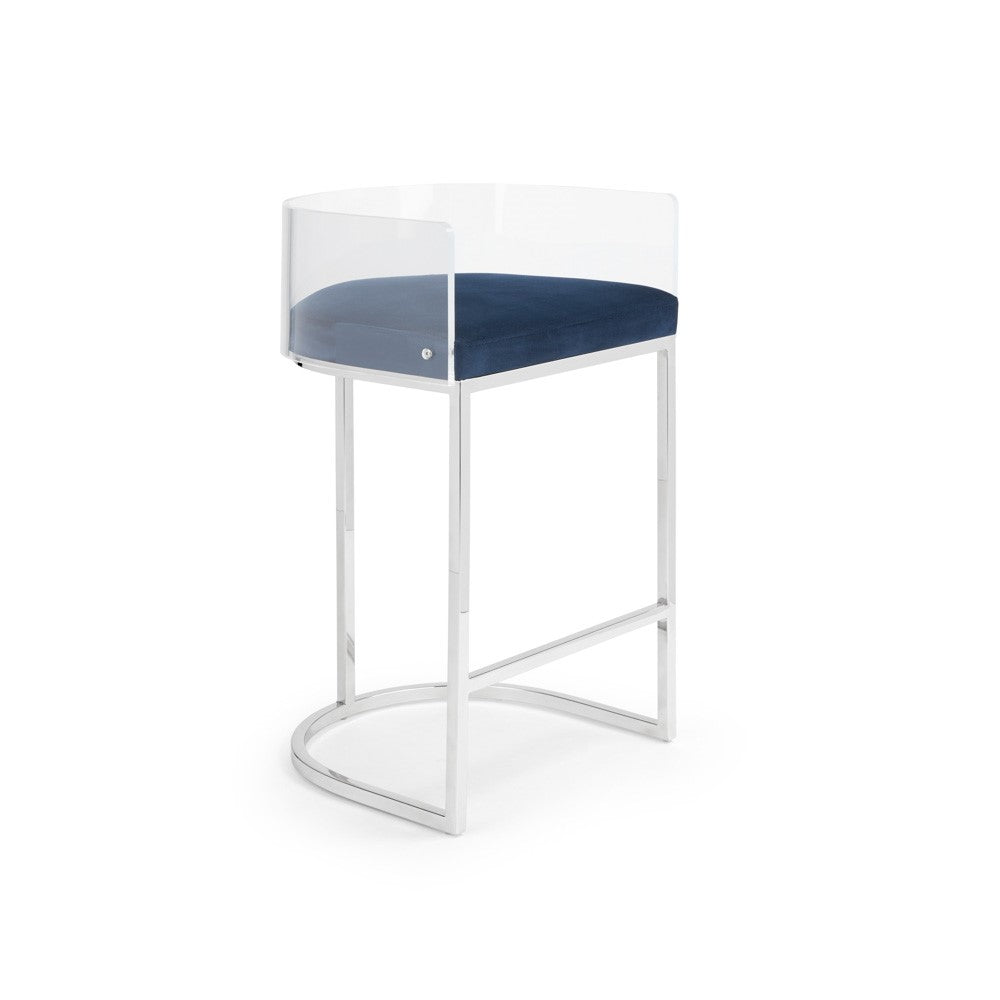 LUCCA Acrylic Counter Stool GY-COU-8529 Blue Ink Velvet color Polished steel