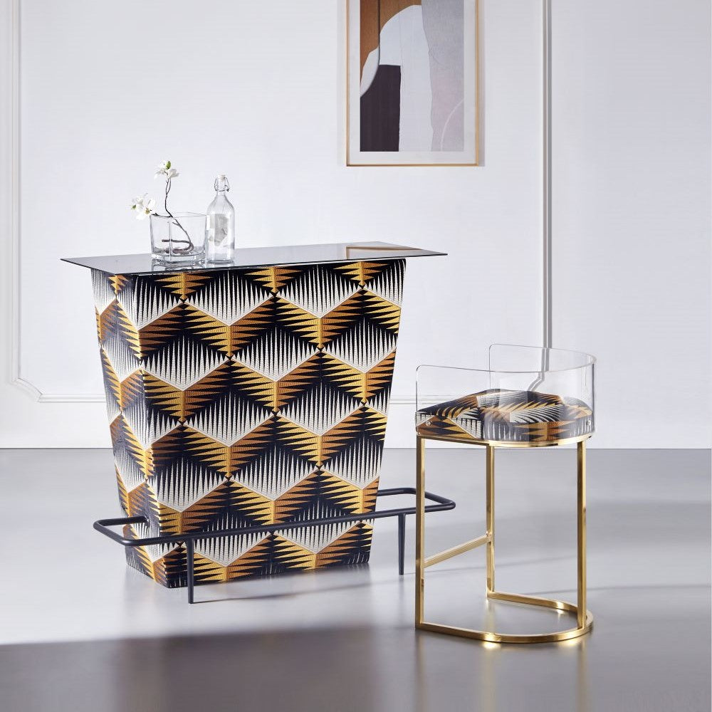 LUCCA Acrylic Counter Stool GY-COU-8529 E-Grey Velvet color Polished steel