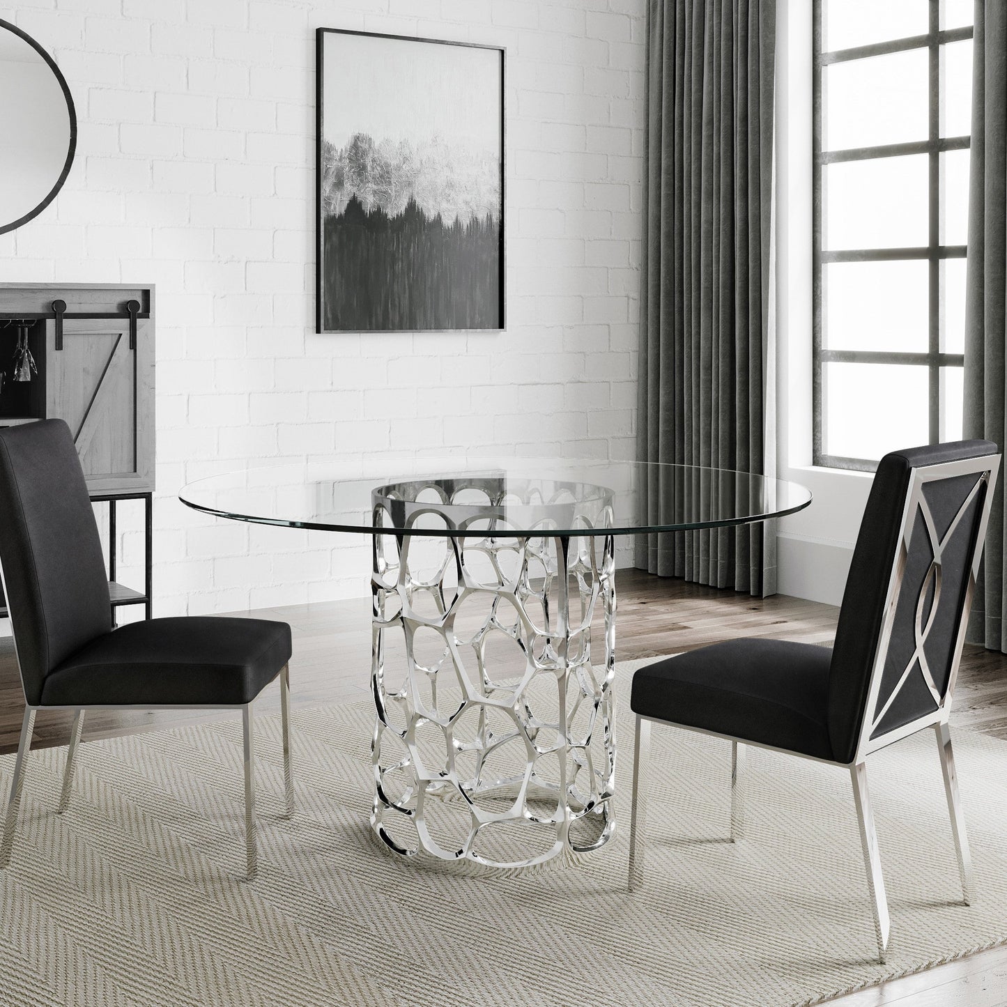 EMILIANO Dining Chair GY-DC-8121 E-charcoal velvet with silver frame