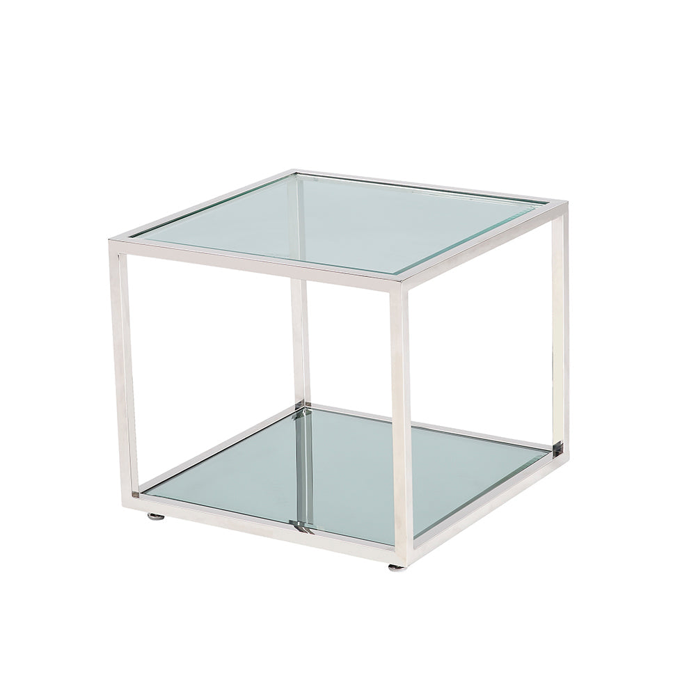CASPIAN End Table GY-ET-8206 Stainless Steel, glass top with mirror base 60*60*60cm