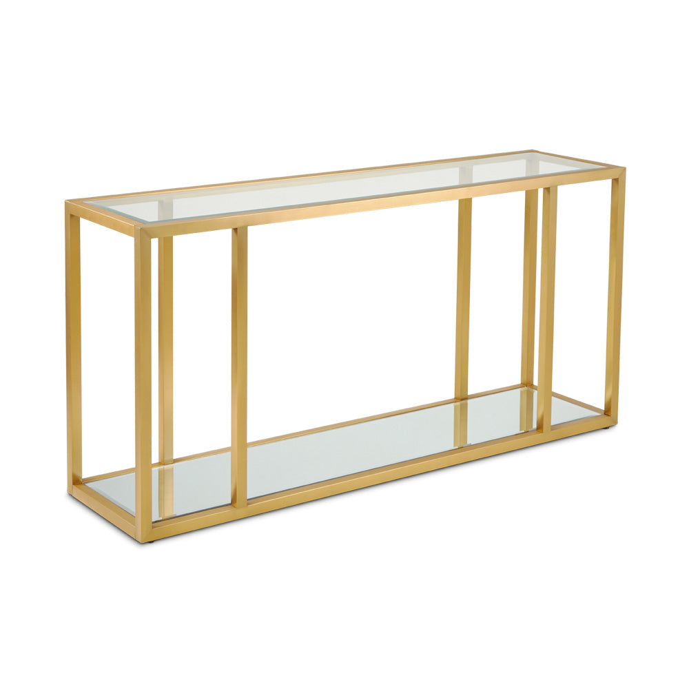 CASPIAN Console Table GY-CST-8206-BG BRUSHED GOLD, tempered glass with mirror base