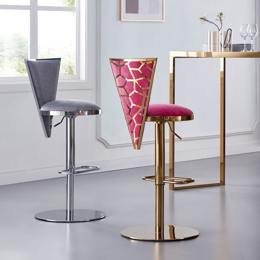 TURIN Adjustable Bar Stool GY-BAR-8546 White Aspen PU Polished Steel finish