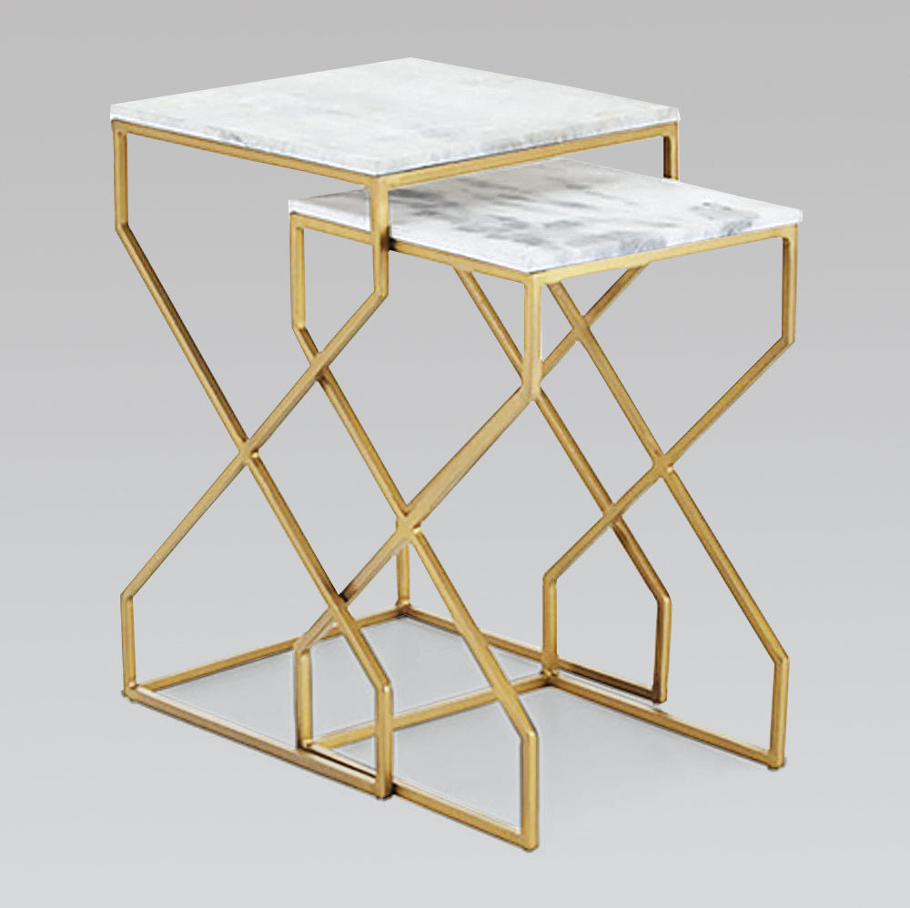 HERBERT Nesting End Tables (Set of 2) Marble Top Gold steel Base