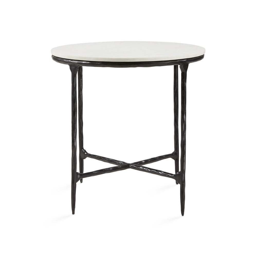 RAMONA ALUMINIUM SIDE TABLE GY-ET-1003BK WITH WHITE MARBLE BLACK FRAME