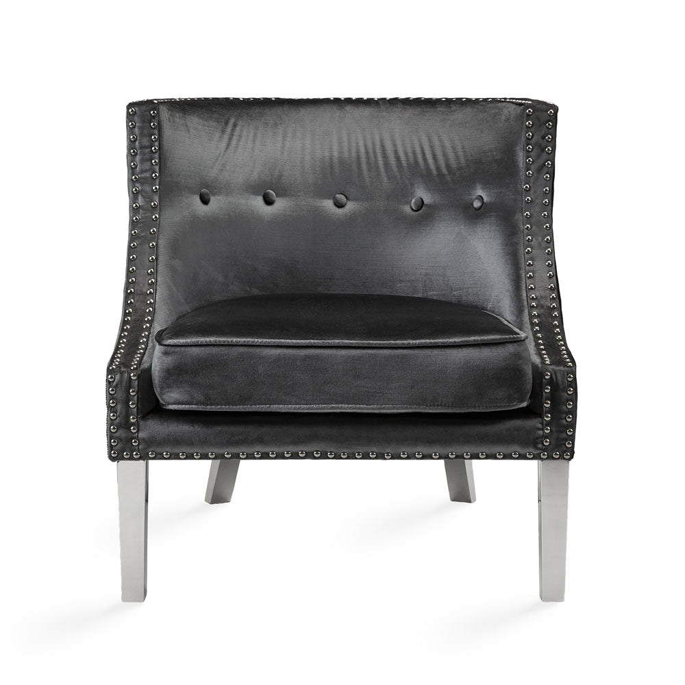 LUCY Lounge Chair E-Charcoal Velvet With SS Legs