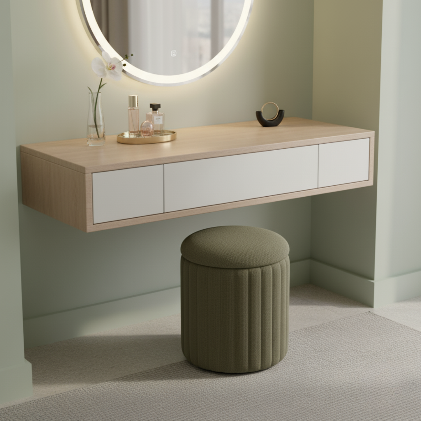 14" CHANNEL STORAGE OTTOMAN GY-OT-300533 MOSS GREEN FABRIC