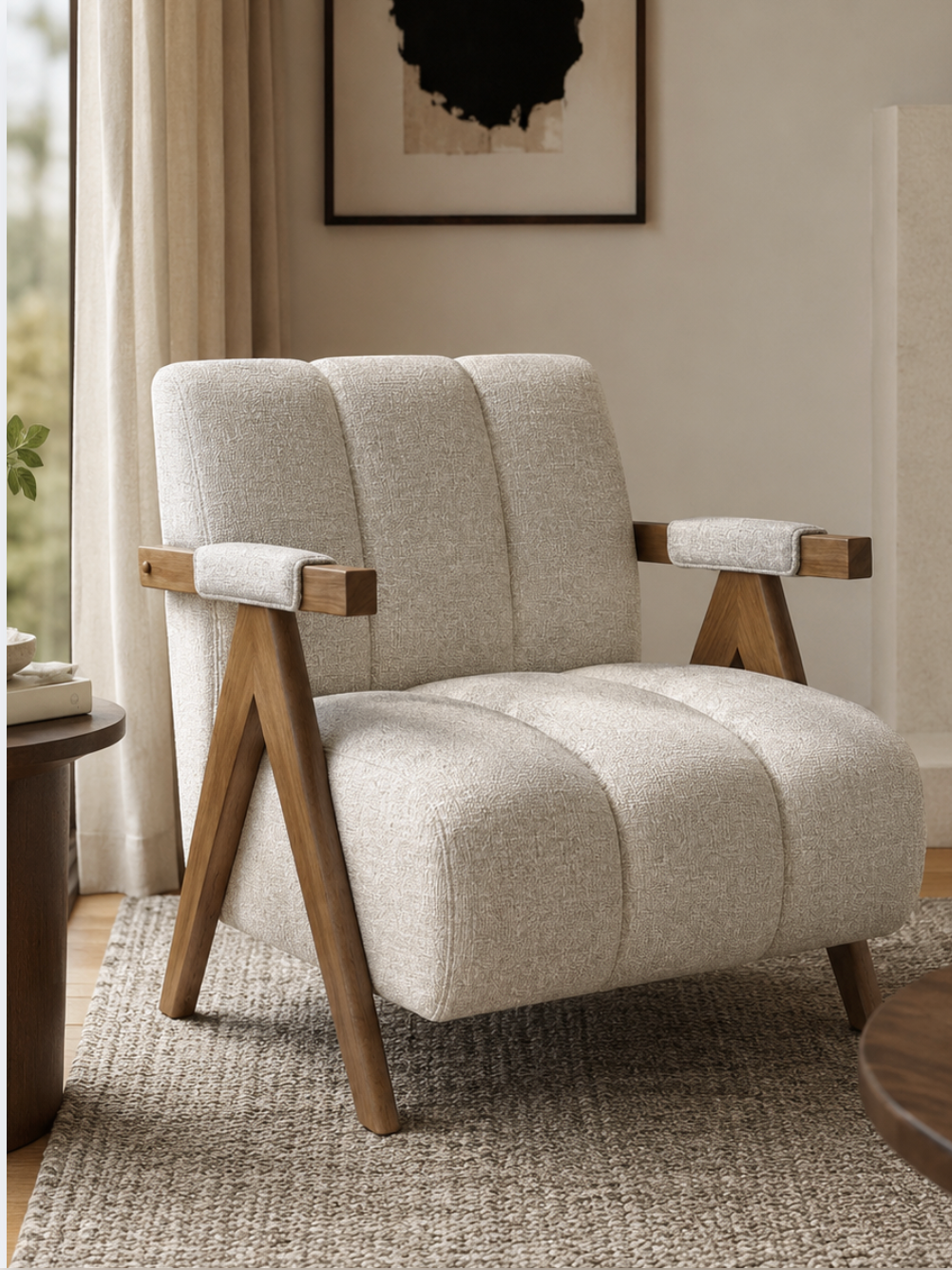 HESTER Accent Chair GY-AC-7250A1 Oatmeal fabric
