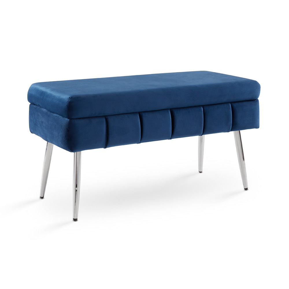 MARCELLA STORAGE BENCH GY-BEN-2023 Dark navy blue with Chrome legs