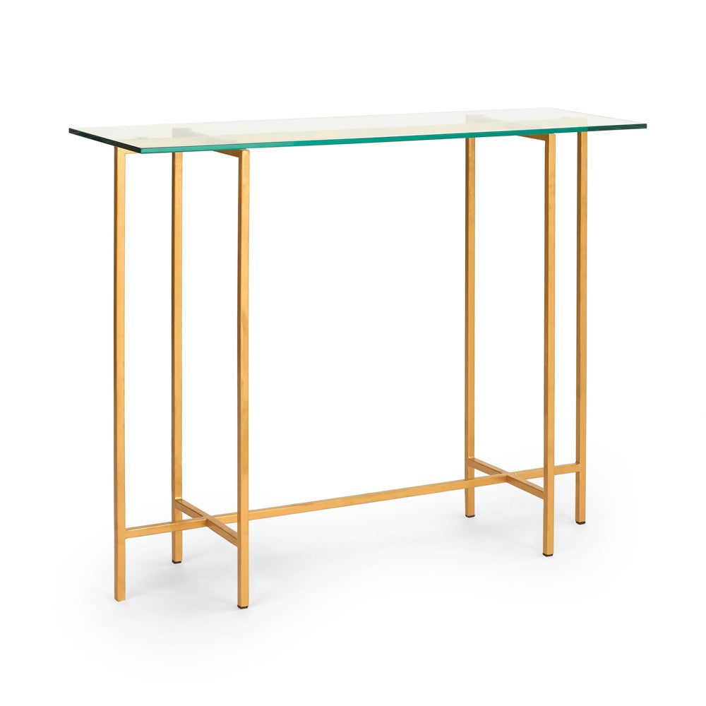 IDA GLASS TOP CONSOLE TABLE XC-CST-53760G NON KD GOLD FRAME