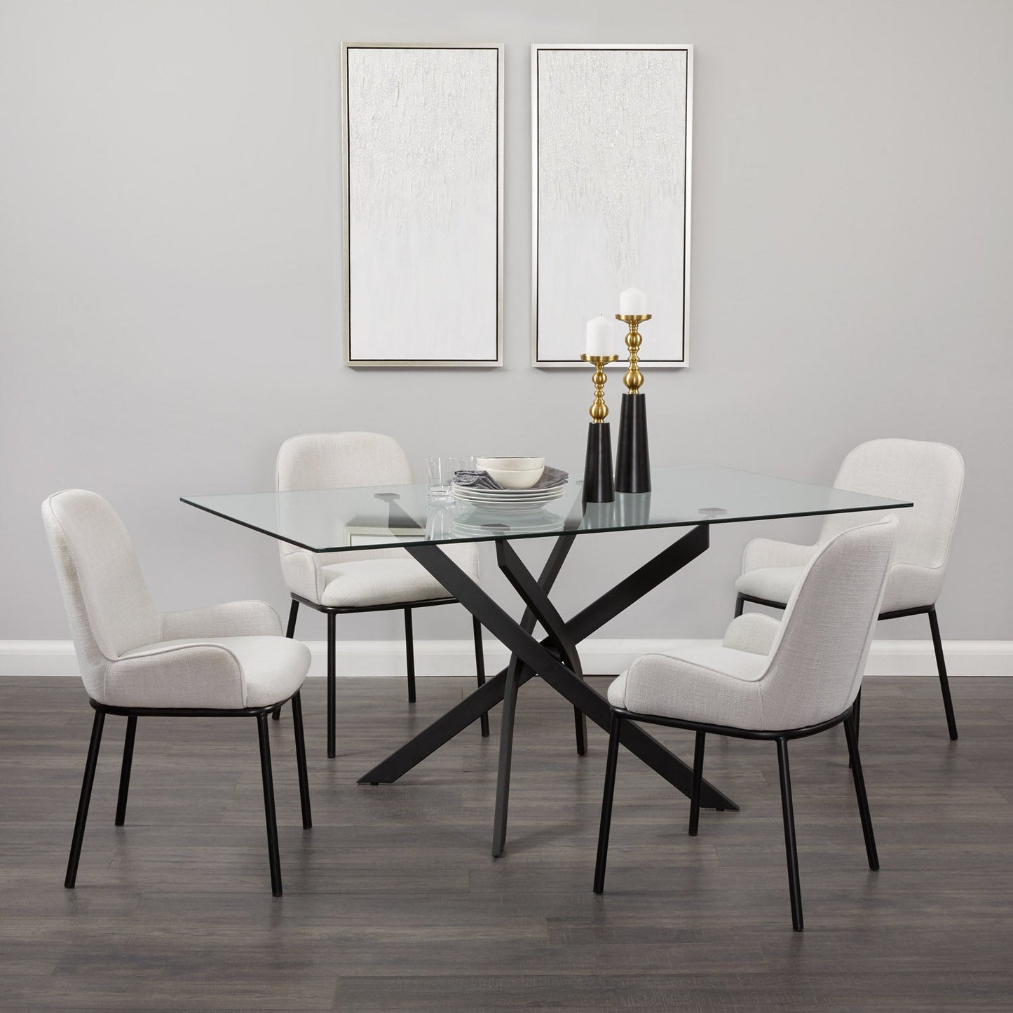 Bennett Dining chair GY- DC-2943 Light Grey Linen black matt metal legs