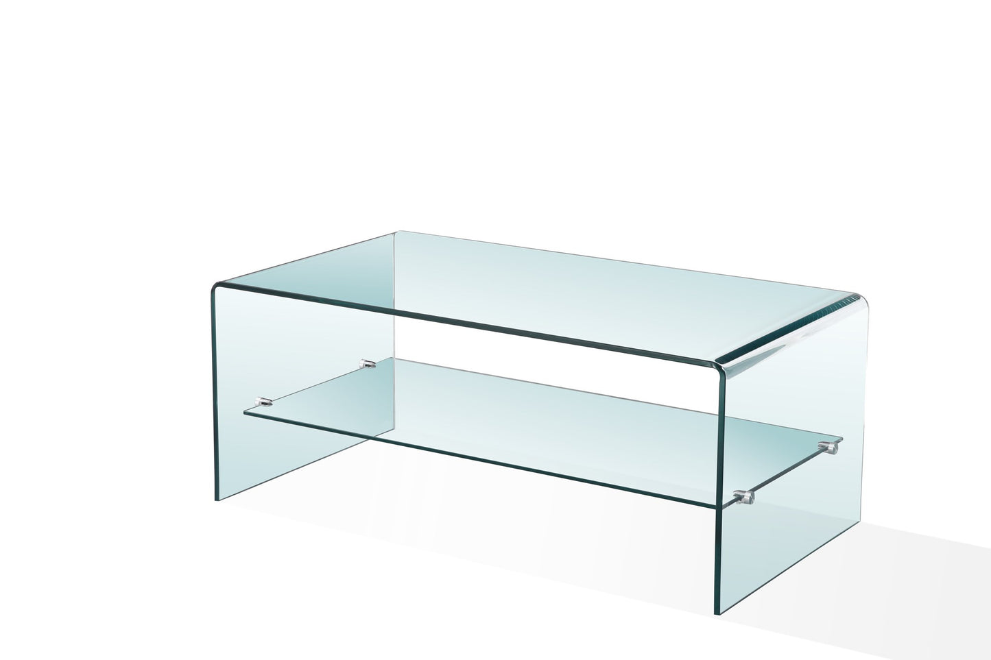 BENT GLASS SQUARE COFFEE TABLE w/ Shelf