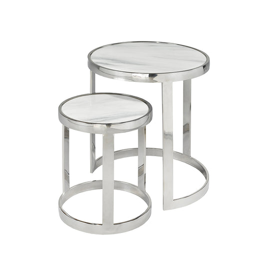Nesting Tables GY-505, 2Pc Round Faux Marble top nesting tables