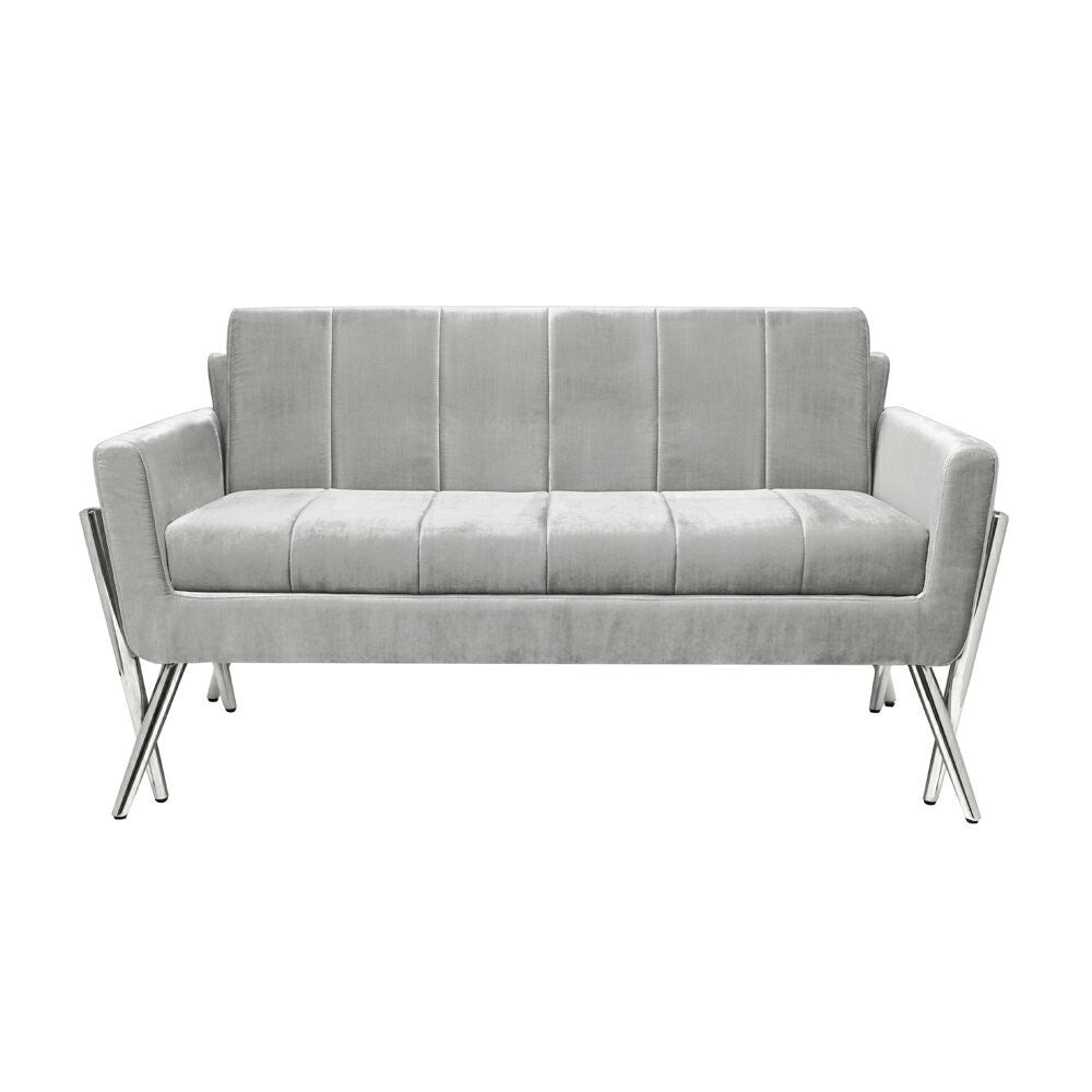 MORGAN Loveseat GY-LS-8112 Expensive Grey velvet with Polished silver frame 150*86*82cm
