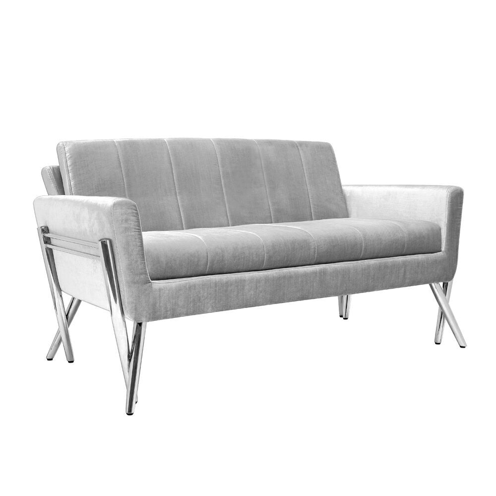 MORGAN Loveseat GY-LS-8112 Expensive Grey velvet with Polished silver frame 150*86*82cm