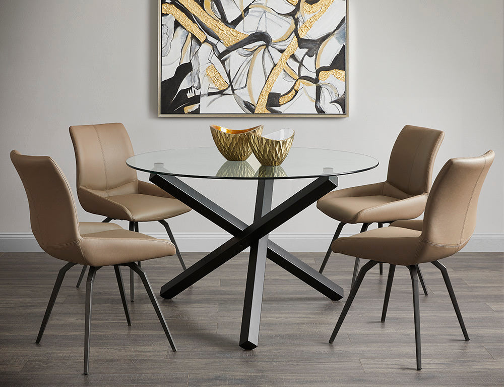 NONA Swivel Chair GY-2056 Taupe PU WL05448 Black Metal legs