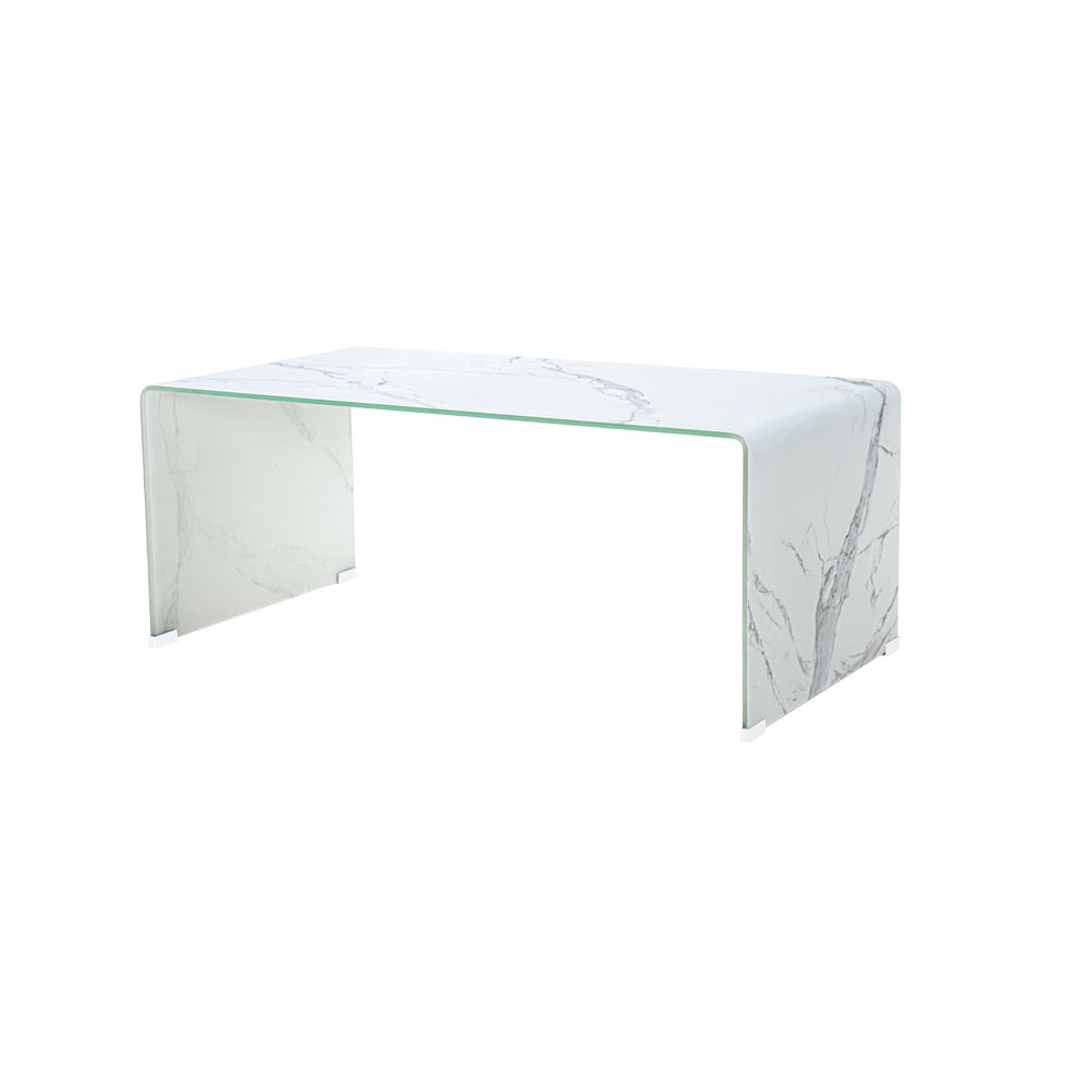 MARBLE LOOK BENT GLASS COFFEE TABLE GY-CT-801S CONDO SIZE