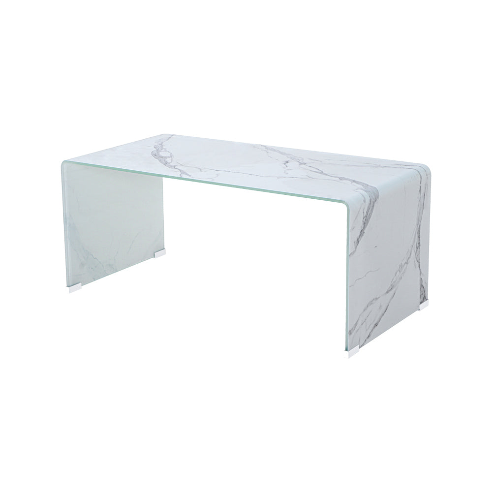 MARBLE LOOK BENT GLASS COFFEE TABLE GY-CT-801B