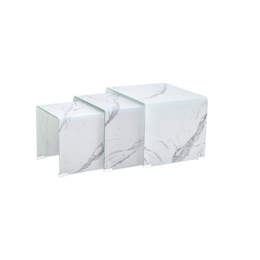 MARBLE LOOK BENT GLASS NESTING TABLES GY-NEST-801