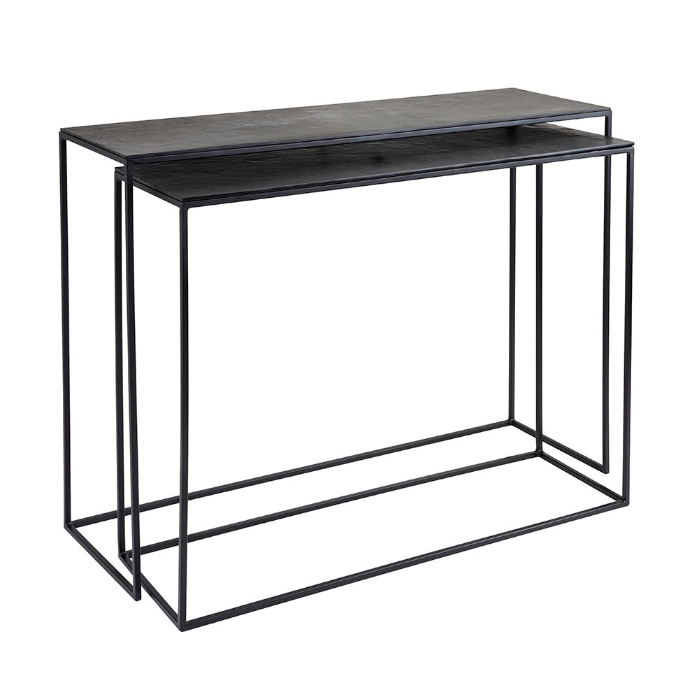 IRON CONSOLE TABLES XC-36413 WITH BLACK ALUMINUM TOP SET OF 2