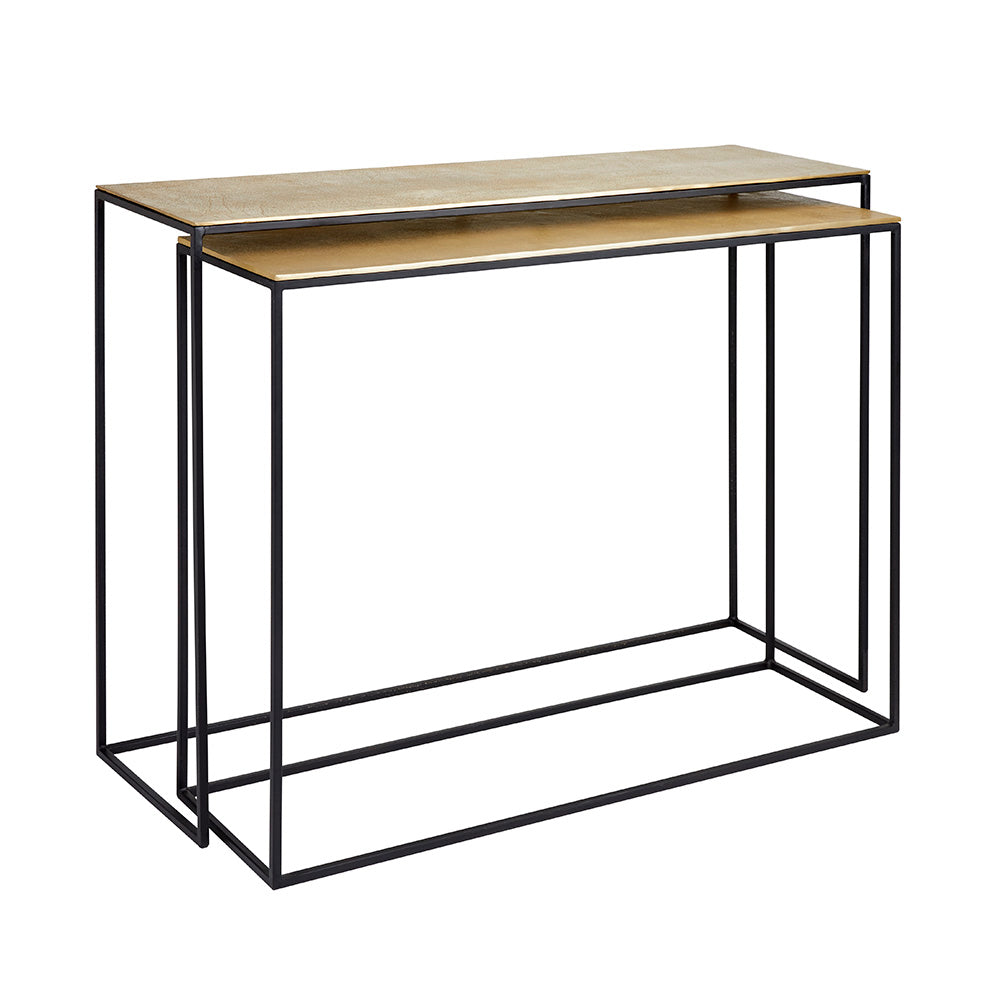 IRON CONSOLE TABLES XC-36413G WITH GOLD ALUMINUM TOP SET OF 2