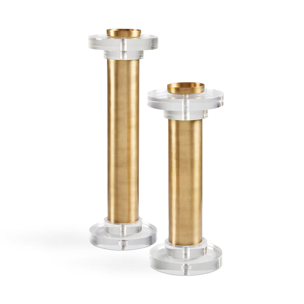 MYLAH PILLAR CANDLE HOLDER with Acrylic Antique Brass (SET OF 2)