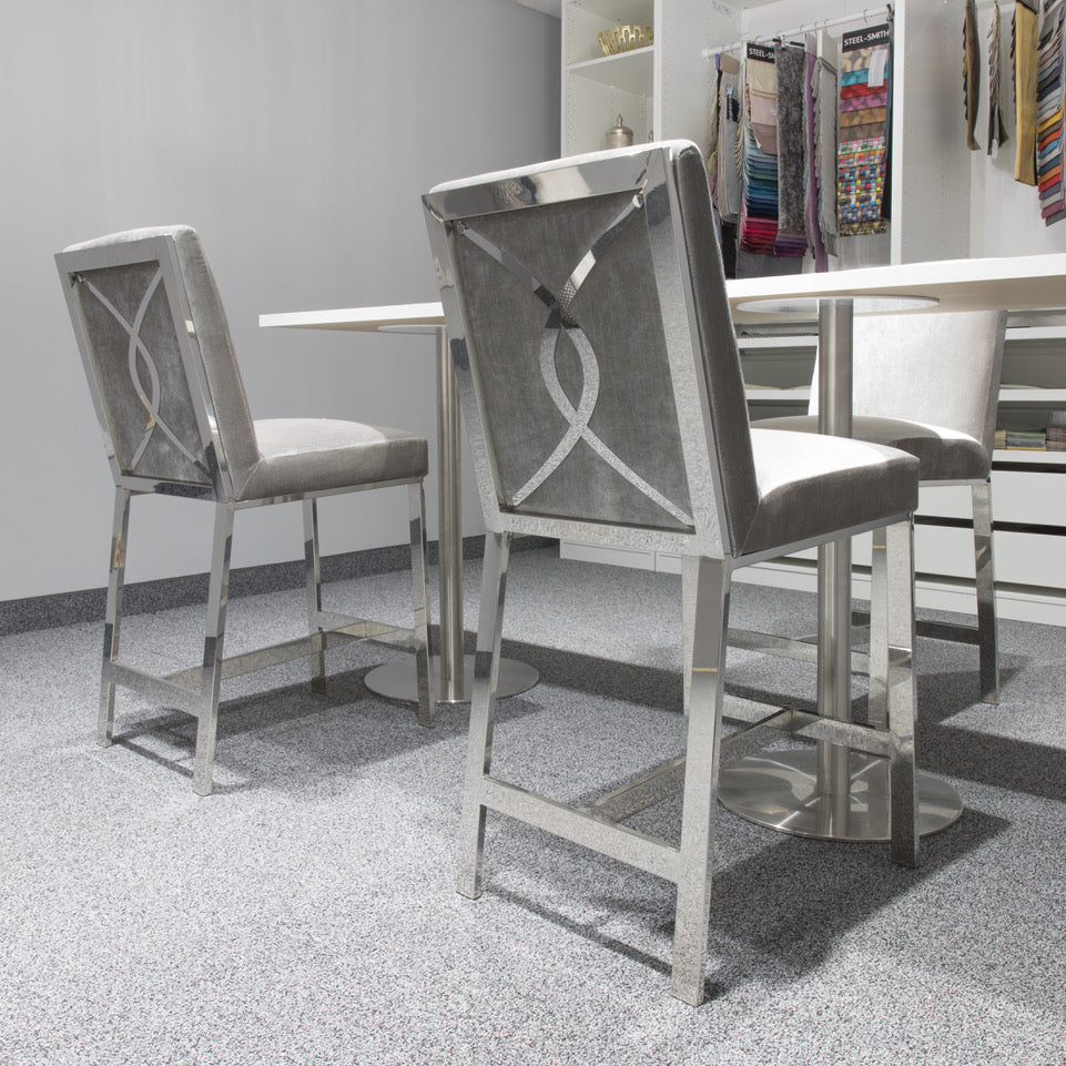 EMILIANO Counter Chair GY-COU-8121 White aspen PU with silver frame