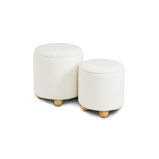 BENEDICT Storage Ottomans (Set of 2) GY-OT-1424-2 Ivory boucle