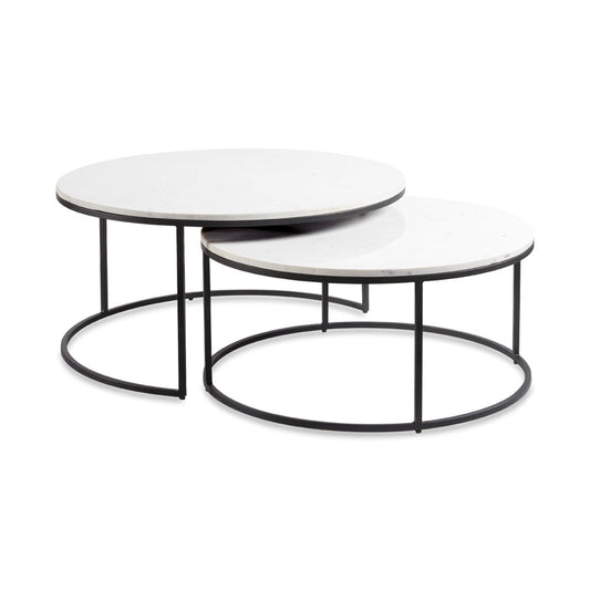 AMELIA Nesting Coffee Tables  (set of 2) Marble top Black steel finish