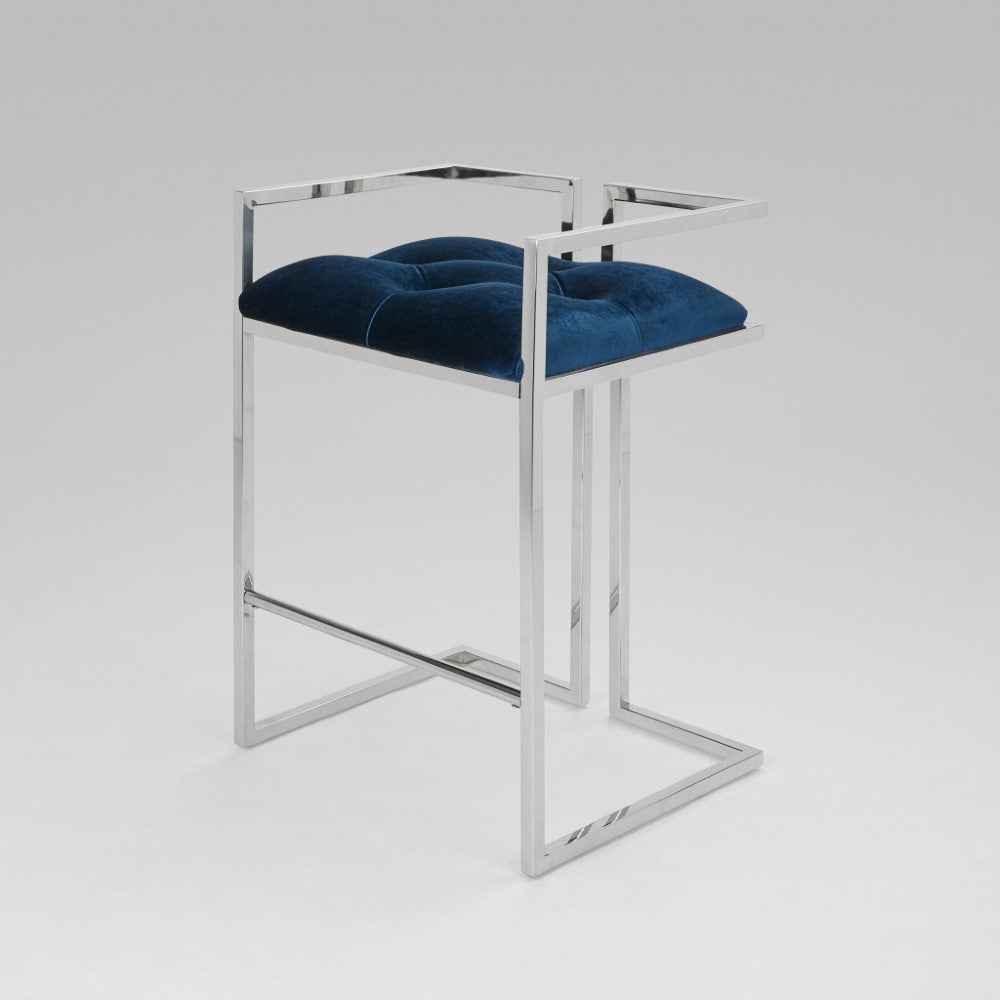 CORALIE Counter Chair GY-COU-8051 Blue Velvet w/ steel base