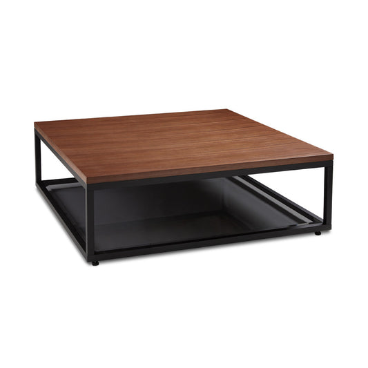 CLIFFORD Coffee Table Walnut veneer top Grey bottom shelf WOOD TOP BLACK FRAME