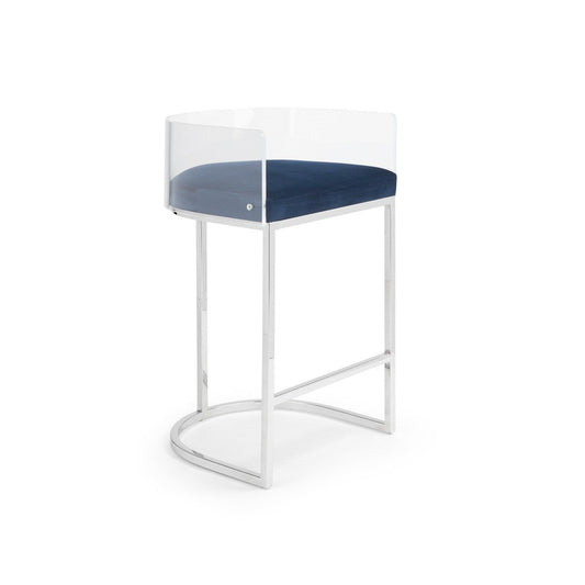 LUCCA Acrylic Counter Stool GY-COU-8529 Blue Ink Velvet color Polished steel