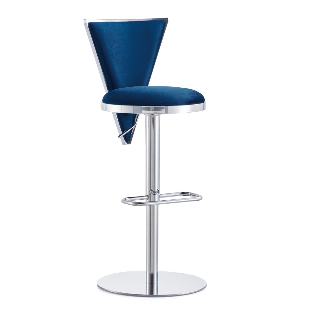 TURIN Adjustable Bar Stool GY-BAR-8546 Blue Velvet Polished Steel finish