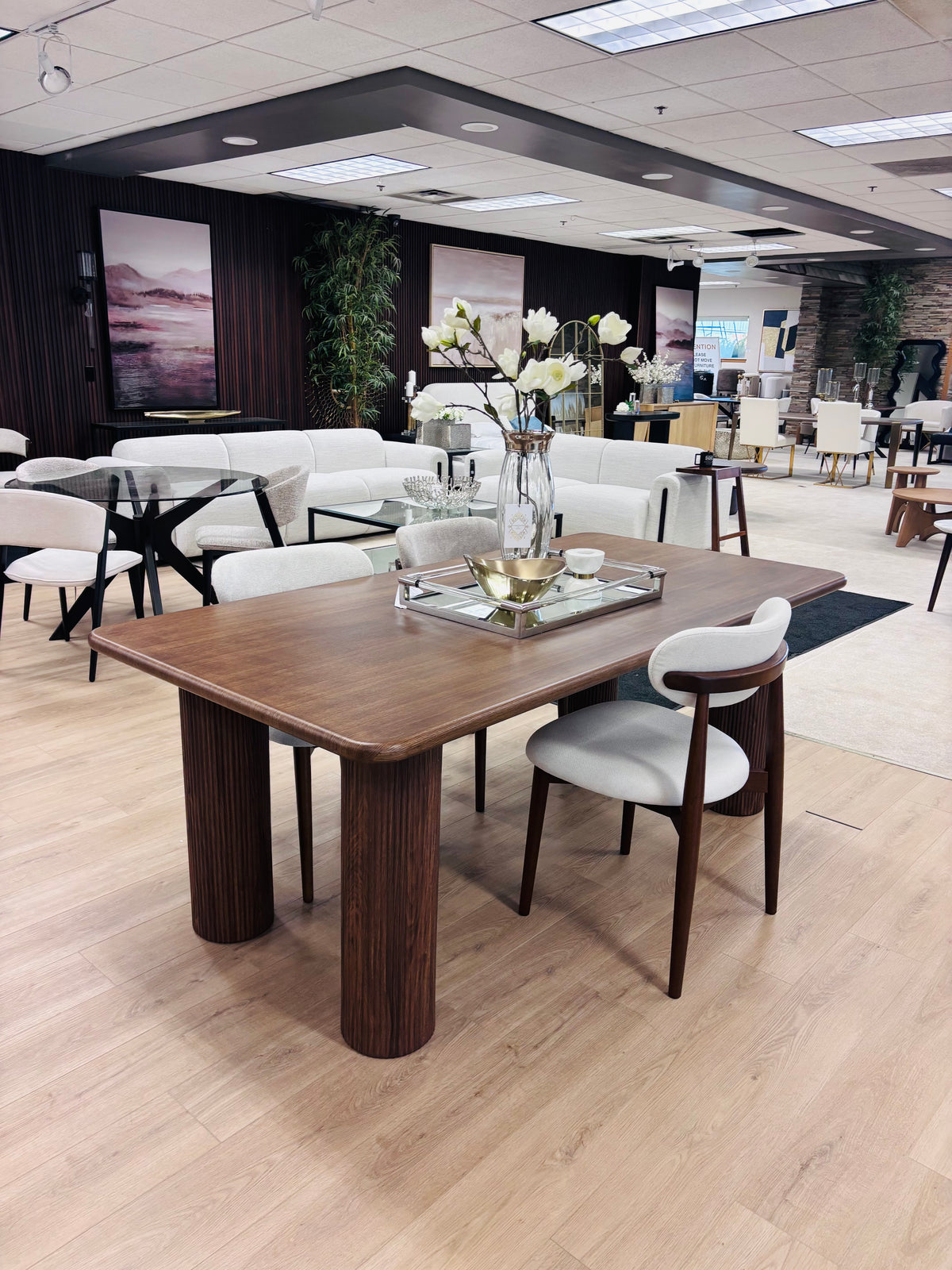 80" Harvest Dining Table - walnut finish with  Ribbed legs
