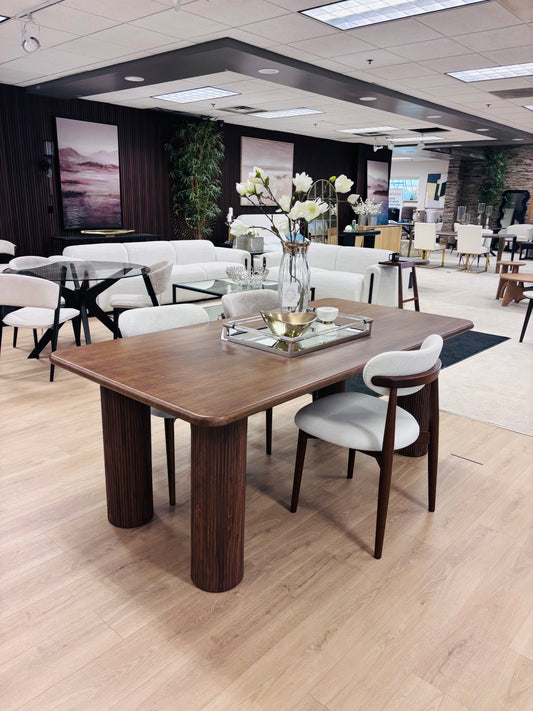 80" Harvest Dining Table - walnut finish with  Ribbed legs