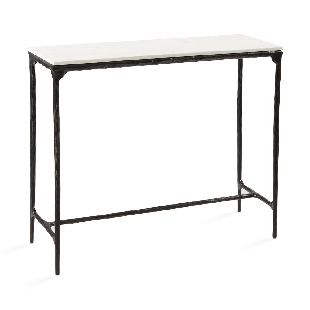 RAMONA ALUMINUM CONSOLE TABLE GY-CST-1002BK WITH WHITE MARBLE BLACK FRAME