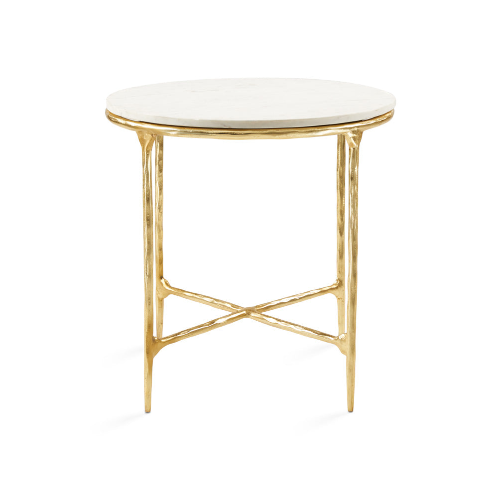 RAMONA ALUMINIUM SIDE TABLE GYET-1003GOLD WITH WHITE MARBLE GOLD FRAME