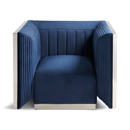 AMSTERDAM chair GY-AC-8565 ink blue velvet polished steel finish
