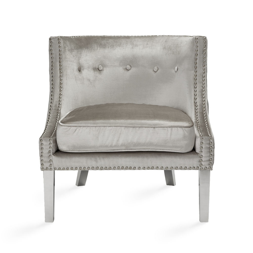 LUCY Lounge Chair E-Grey Velvet With SS Legs LUCY