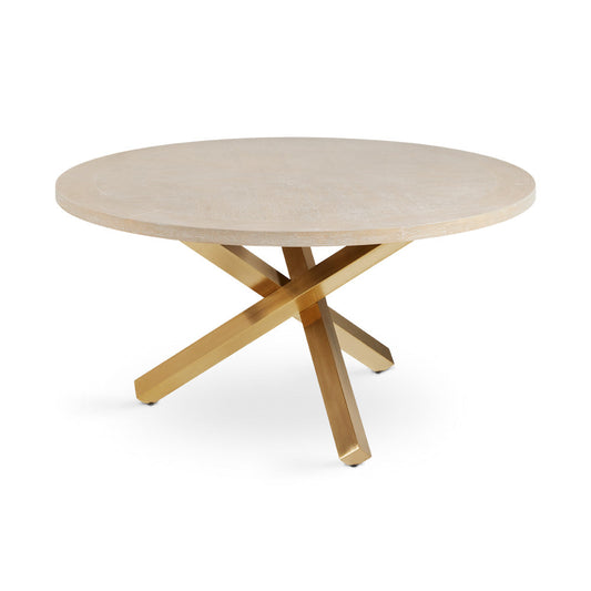 RODNEY Gold Dining Table Oak Veneer Top Brushed Gold Legs
