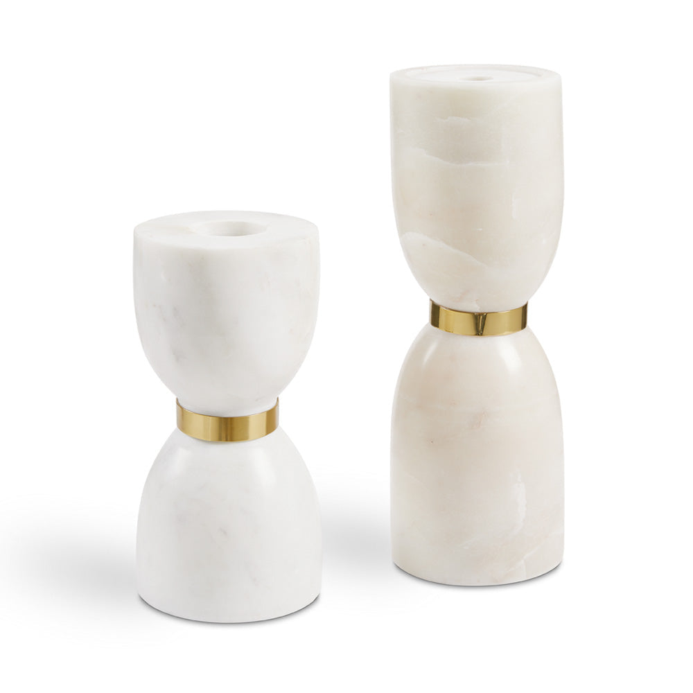 WHITE MARBLE AND GOLD TEA LIGHT GY-2924 (set of 2) NEW SIZES