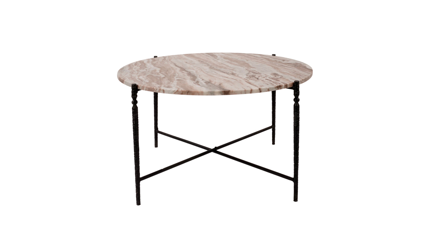 Arlo Coffee Table with marble top black hammered iron legs GY-CT-06440