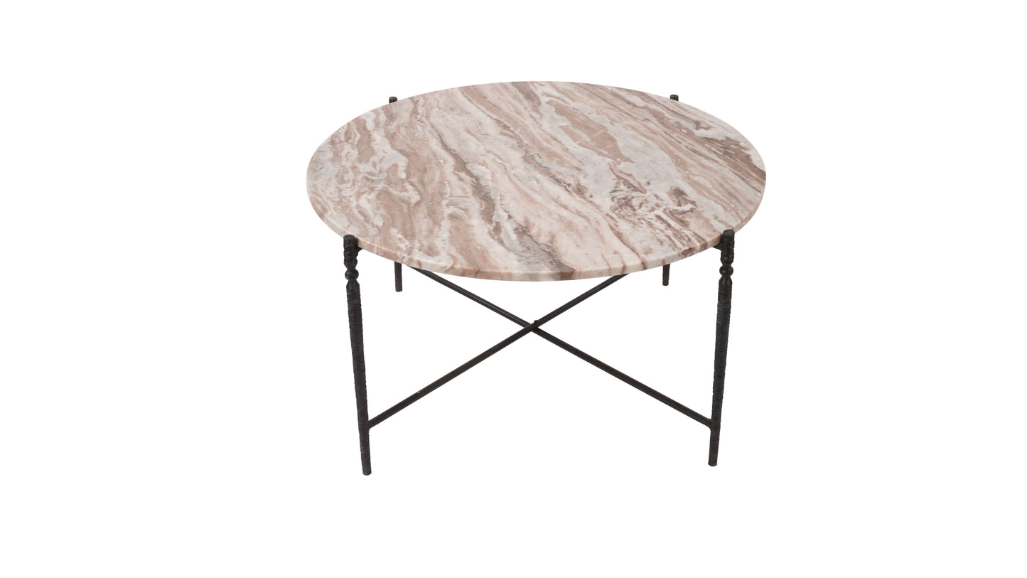 Arlo Coffee Table with marble top black hammered iron legs GY-CT-06440
