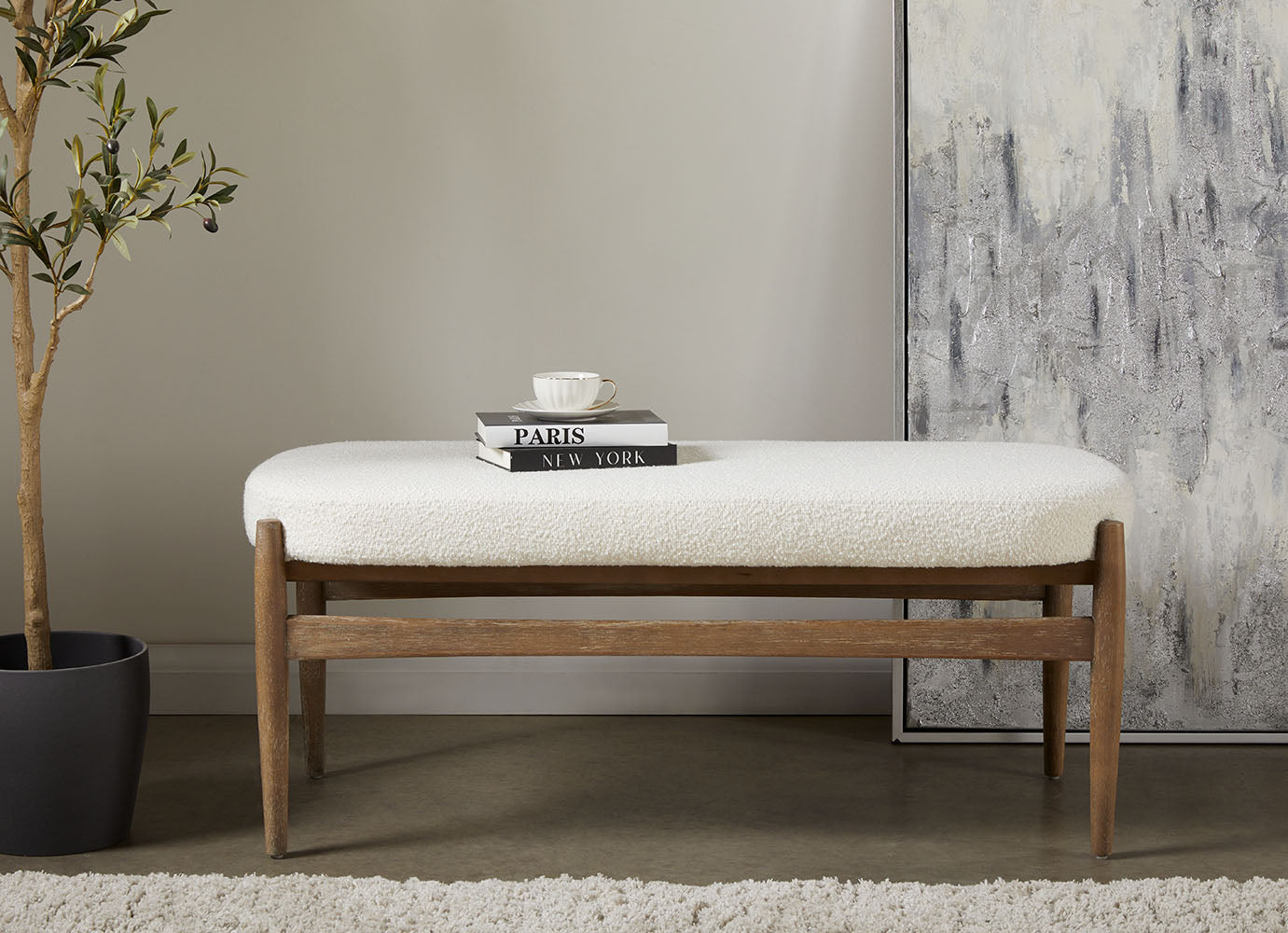 SALINA BENCH GY-BEN-2024 White Boucle Fur fabric