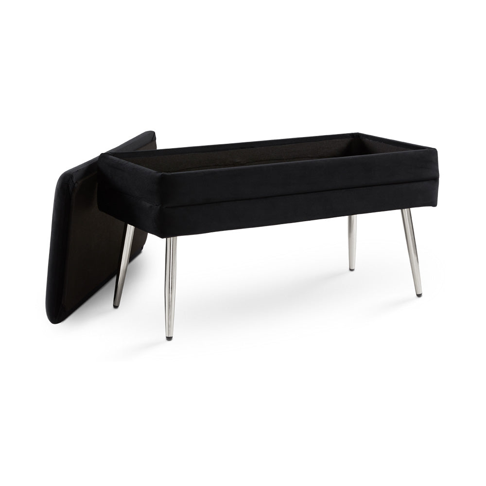 ENYA STORAGE BENCH GY-BEN-2022 Grey velvet with Chrome legs